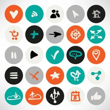Vector set of simple flat round web icons Stock Illustration