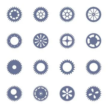 Vector set of simple gears. Cogwheel icons. Clock mechanism, industry. Stock-Illustration