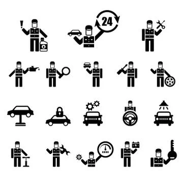 Vector set of simple icons related to car maintenance and repair. Elements for Illustrazione stock