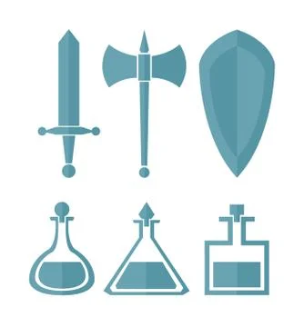 Vector set of simple one color elements for RPG games Stock Illustration