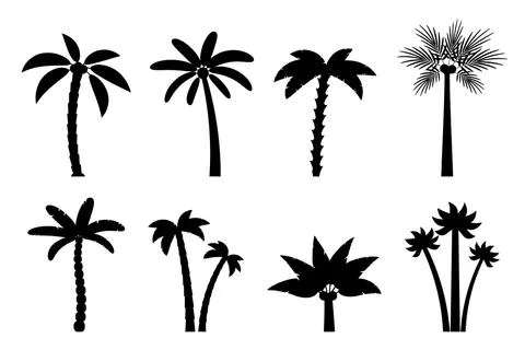 Vector set of simple palm trees. Stock Illustration