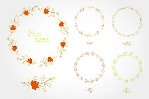 Vector set of simple round frames with autumn leaves and branches. Stock Illustration
