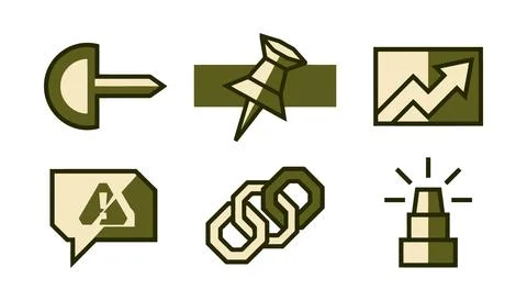Vector of Set of six flat design icons with arrows and symbols Stock Illustration