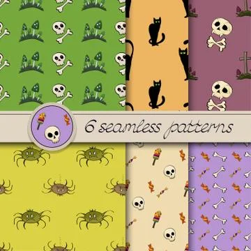 Vector set of six Halloween seamless patterns Stock Illustration