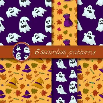 Vector set of six Halloween seamless patterns イラスト素材