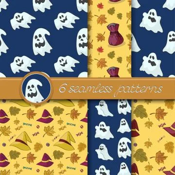 Vector set of six Halloween seamless patterns イラスト素材