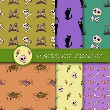 Vector set of six Halloween seamless patterns Stockillustratie