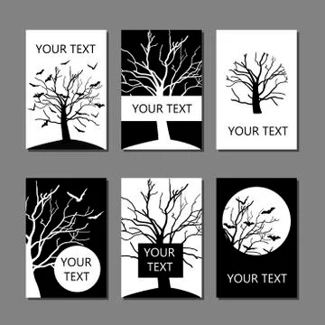 Vector set of six hand drawn cards or cover templates in black and white Stock Illustration