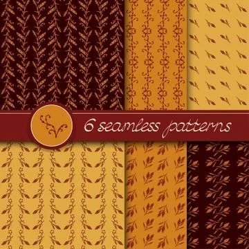 Vector set of six seamless patterns with hand drawn floral elements. 스톡 일러스트