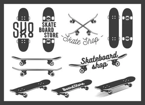 Vector set of skateboard emblems, labels, badges and design elements Illustrazione stock
