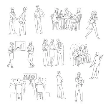 Vector set sketch black contour isolated illustration of business people. Women Stock Illustration