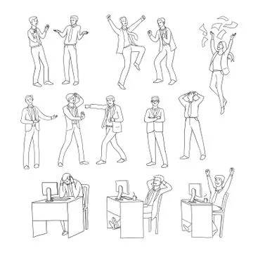 Vector set sketch black contour isolated illustration of business people Stock Illustration