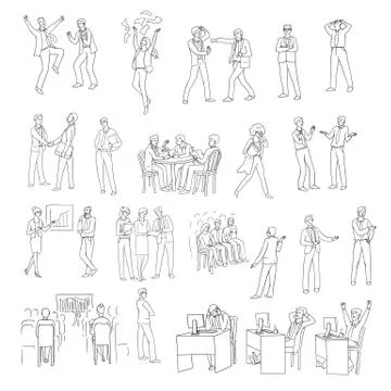 Vector set sketch black contour isolated illustration of business people. Women Stock Illustration