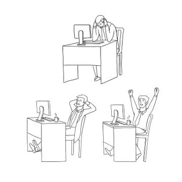 Vector set sketch black contour isolated illustration of business people Stock Illustration