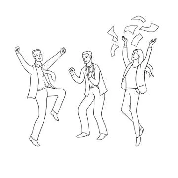 Vector set sketch black contour isolated illustration of business people Stock Illustration