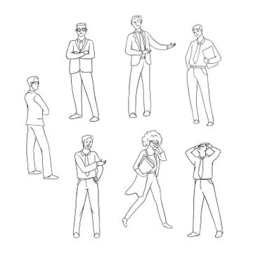 Vector set sketch black contour isolated illustration of business people. Men Stock Illustration