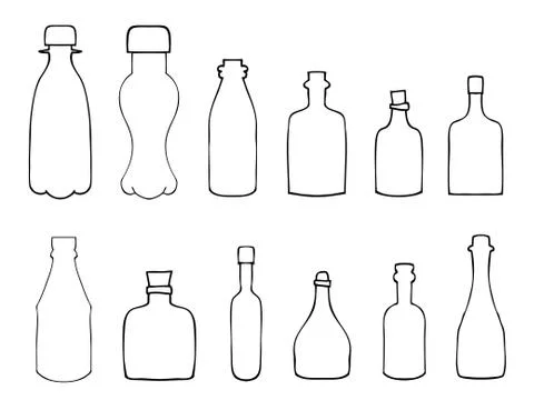 Vector Set of Sketch Bottles Stock Illustration