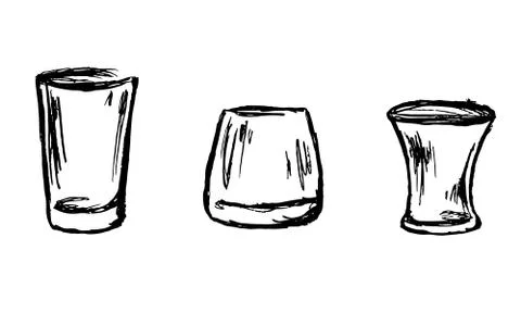 Vector Set of Sketch Cocktails and Alcohol Drinks, bar. beer, wine, whiskey Stock Illustration