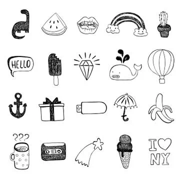 Vector Set Of Sketch Icons. Hand draw objects Stock Illustration