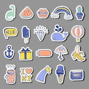 Vector Set Of Sketch Icons. Hand draw objects. Sticker version Stock Illustration