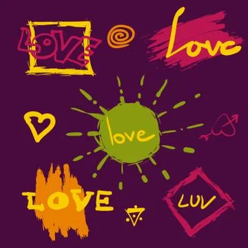 Vector set sketch labels for cards Valentines day Illustrazione stock