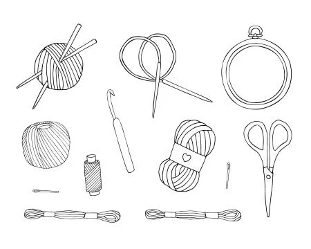 Vector set of sketch sew and knitting equipment Stock Illustration