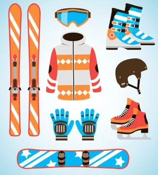 Vector set of Ski and Snowboard equipment icons. Winter sports  isolated Stockillustratie