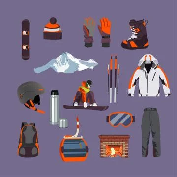Vector set of Ski and Snowboard equipment icons. Winter sports  isolated Stockillustratie
