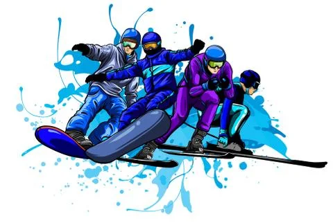 Vector set of skiers. People skiing design elements isolated on white background Illustrazione stock