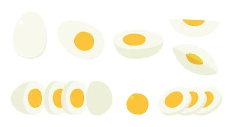 Vector set of sliced hard boiled egg flat vector illustration clipart cartoon Stock Illustration