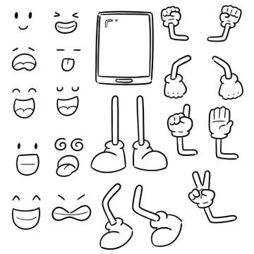 Vector set of smart phone, cartoon arm,  leg, mouth and eyes Stock Illustration