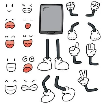 Vector set of smart phone, cartoon arm,  leg, mouth and eyes Stock Illustration