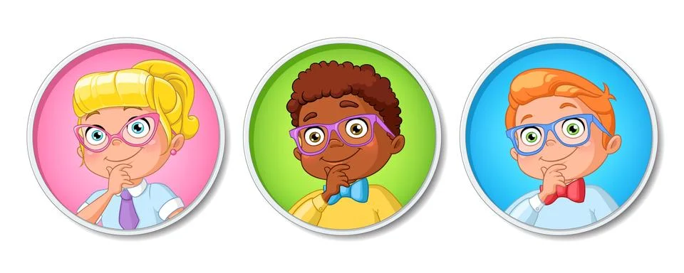 Vector set of smart school kids in glasses Stock Illustration