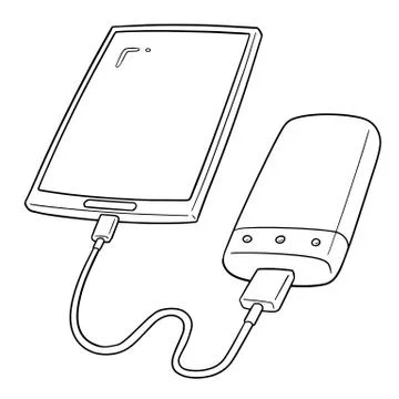 Vector set of smartphone charging via power bank Stock Illustration