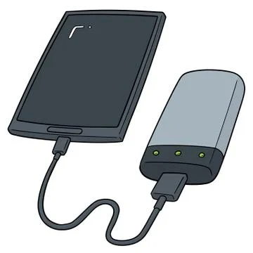 Vector set of smartphone charging via power bank Stock Illustration