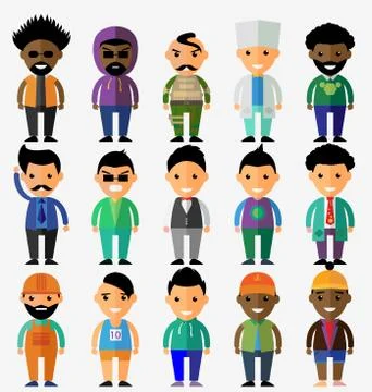 Vector set of smiling characters in cartoon style. Flat design Stock Illustration