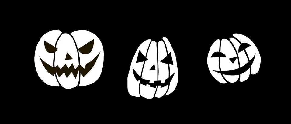 Vector set of smiling faces ghosts in doodle style. Halloween's element for p Stock Illustration