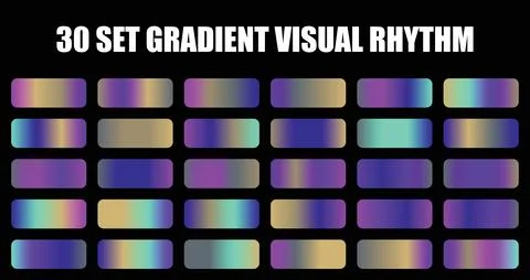 A vector set of smooth holographic color gradients with purple and blue tones Stock Illustration