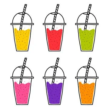 Vector set of smoothie glasses. Doodle style. Stock Illustration