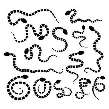 Vector set of snake silhouette icons Stock Illustration