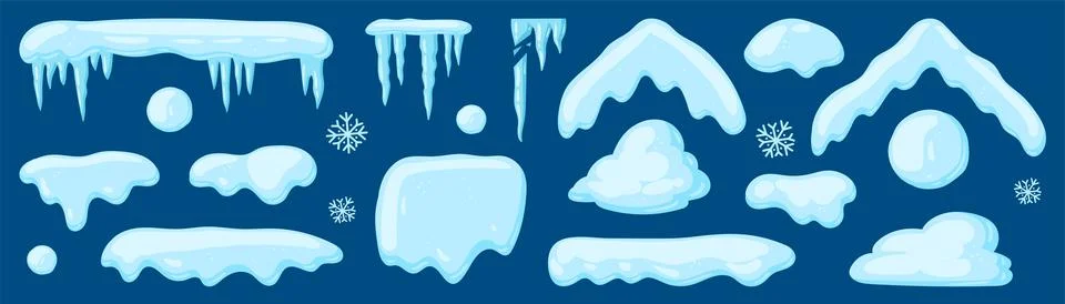 Vector set of snow caps, heaps, icicles, snowball, and snowdrifts. Seasonal Stock Illustration