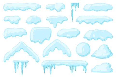 Vector set of snow caps, heaps, icicles, snowball, and snowdrifts. Seasonal Illustrazione stock