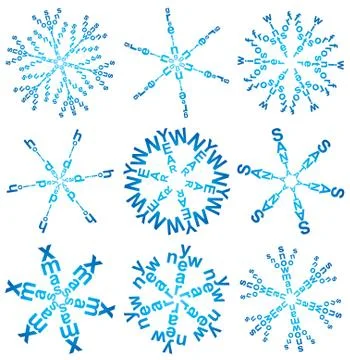 Vector set of snowflakes made of words Stock Illustration