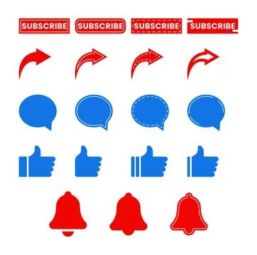 Vector set of social icons with subscribe buttons share arrows comment Stock Illustration