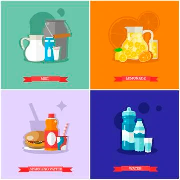 Vector set of soft drinks concept banners, posters, flat style Stock Illustration
