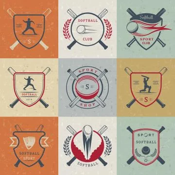 Vector Set Softball Badges and Logos Free Stock Illustration