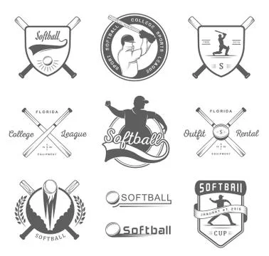 Vector Set Softball Badges and Logos Free Stock Illustration