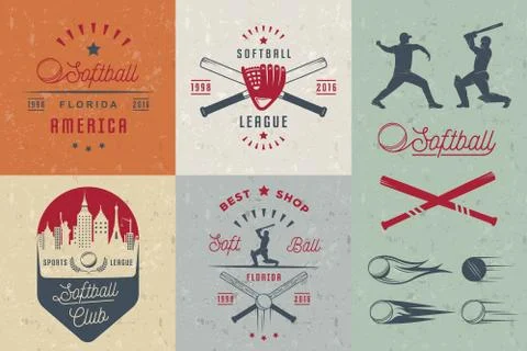 Vector Set Softball Badges and Logos Stock Illustration