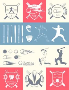 Vector Set Softball Badges and Logos Stock Illustration