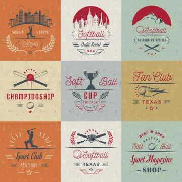 Vector Set Softball Badges and Logos Free Stock Illustration